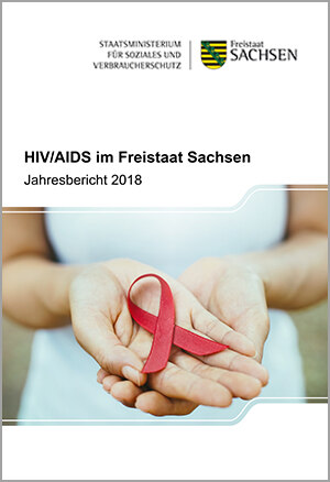 Titelbild der Broschüre. Zu sehen ist eine Hand, in der eine rote Schleife liegt.