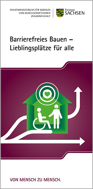 Titelbild des Flyers: Motiv ist eine Grafik. Darauf ist ein Haus zu sehen und in dem Haus zwei Menschen, einer im Rollstuhl und darüber ein Herz.