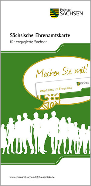 Titelbild des Flyers. Schematische Darstellung von Menschen, über denen eine große Sprechblase mit dem Satz "Machen Sie mit" schwebt.