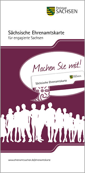 Titelbild des Flyers. Schematische Darstellung von Menschen, über denen eine große Sprechblase mit dem Satz "Machen Sie mit" schwebt.