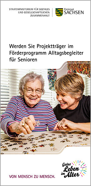 Titelbild des Fylers. Das Motiv zeigt zwei Frauen, eine ältere und eine etwas jüngere beim Puzzeln