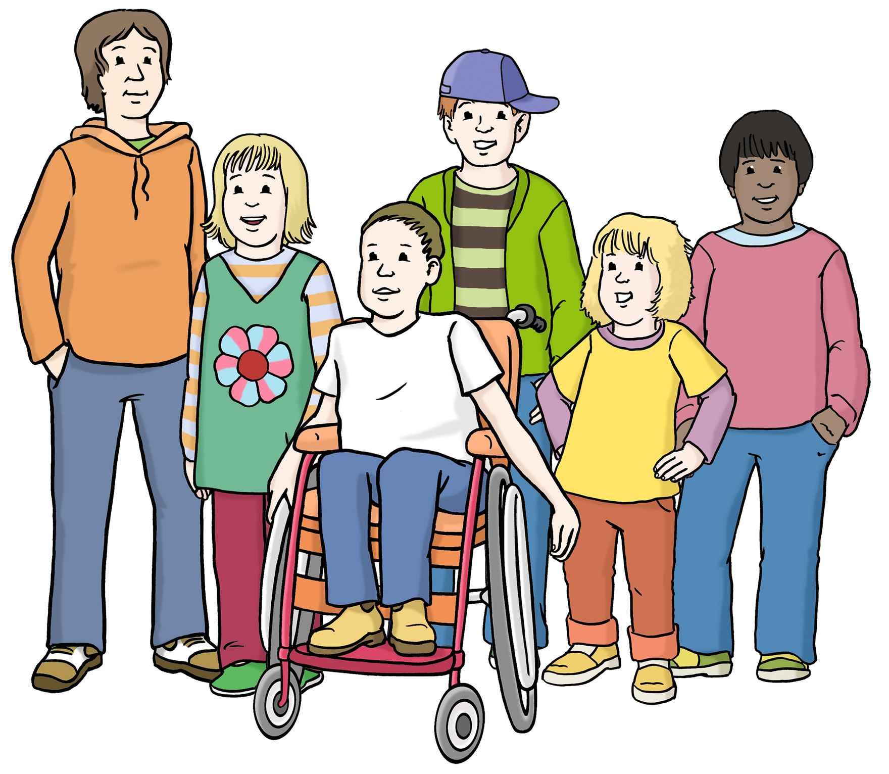 Grafik: Darstellung von Kindern in verschiedenem Alter, verschiedener Herkunft und mit und ohne Behinderung