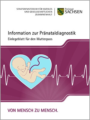 Deckblatt des Informationsblatts. Zu sehen ist eine Grafik mit einem Embryo in einem Herz mit einer Sinuskurve des Herzschlages.