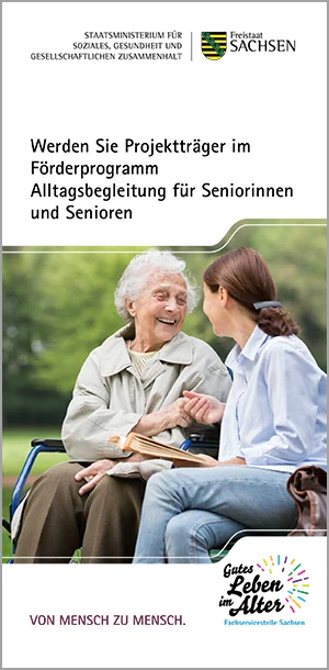 Titelbild Flyer »Werden Sie Projektträger im Förderprogramm Alltagsbegleitung für Seniorinnen und Senioren«