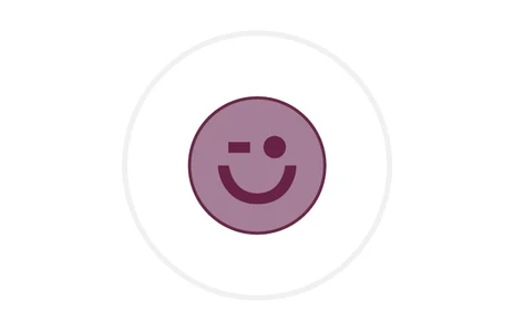 Icon: stilisierte Darstellung eines dunkelroten Smileys, der zwinkert und lächelt. Symbol für den Kinder- und Jugendhilfetag sowie für Lebensfreude und Optimismus.