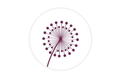 Icon: stilisierte Darstellung einer dunkelroten Pusteblume. Symbol für die Trophäe des Gründerinnenpreises