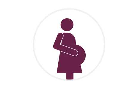 Icon: stilisierte Darstellung einer schwangeren Frau. Symbol für Schwangerschaft, Mutterschutz und Geburtshilfe