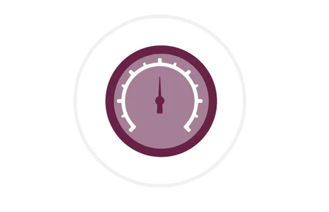 Icon: stilisierte Darstellung eines Messinstruments oder einer Skala mit einem Zeiger in der Mitte. Symbol für das Mess- und Eichwesen sowie für Präzision und technische Kontrolle