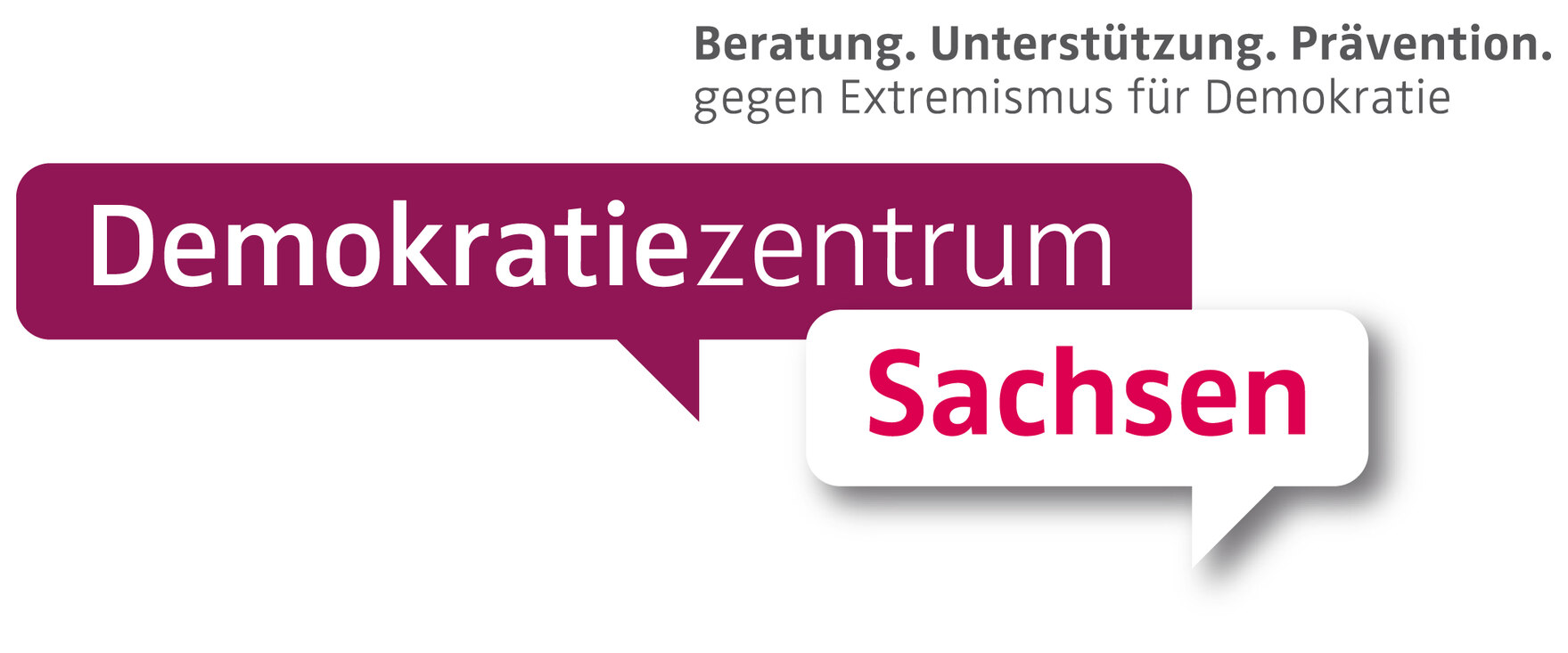 Logo des Demokratie-Zentrums Sachsen mit zwei überlappenden Sprechblasen