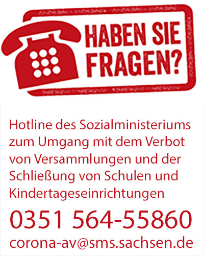 The picture visualizes the SMS hotline for questions on how to deal with the ban on events. The number is 0351 564-55860.