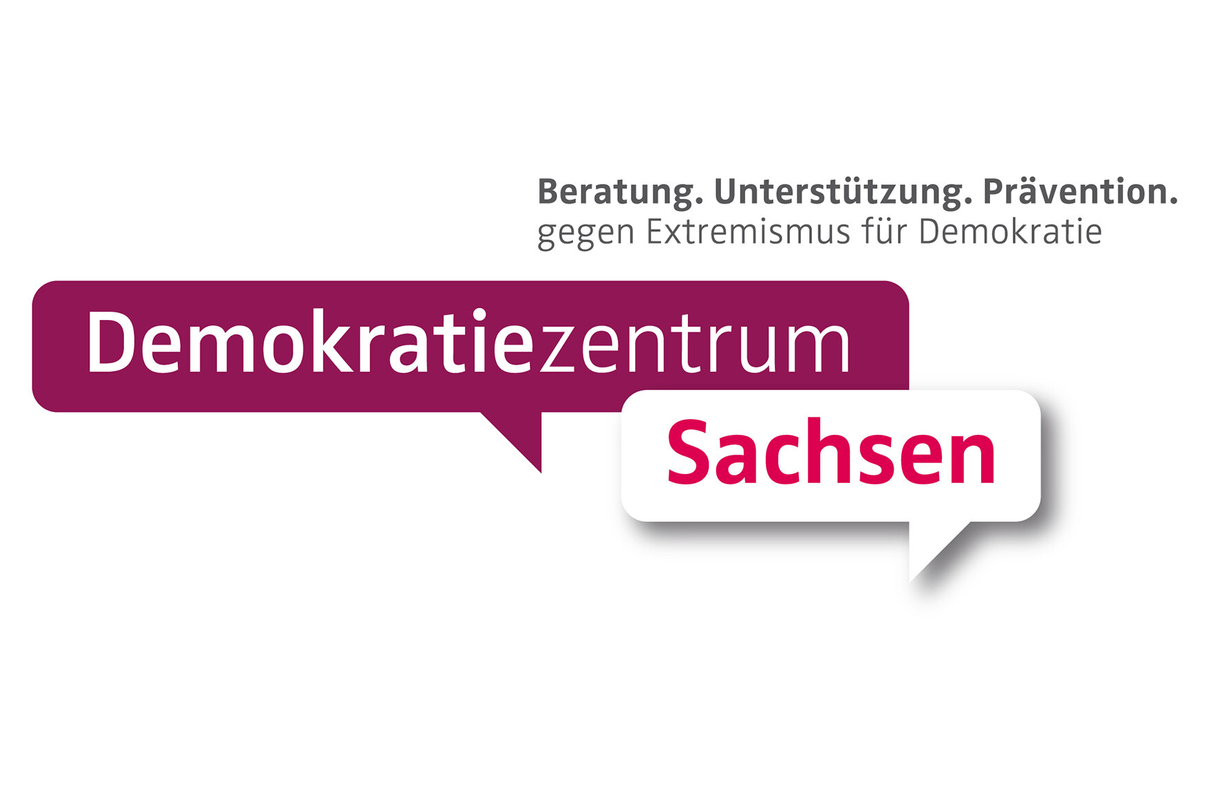 Logo des Demokratie-Zentrums Sachsen mit zwei überlappenden Sprechblasen