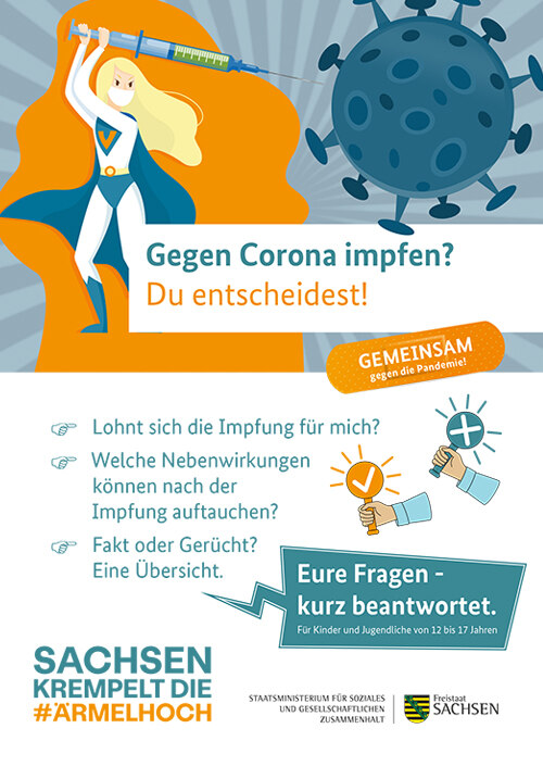 Titelseite der Broschüre "Gegen Corona impfen? Du entscheidest!"