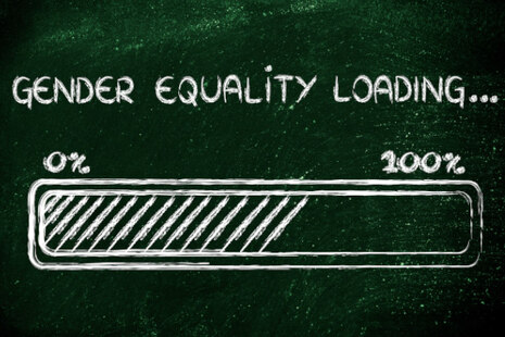 Grüner Tafel ähnlicher Hintergrundgrund. Darüber steht in weißer Kreideschrift »Gender Equality Loading...«. Unter Schrift ist ein halb voller Ladebalken zu sehen.